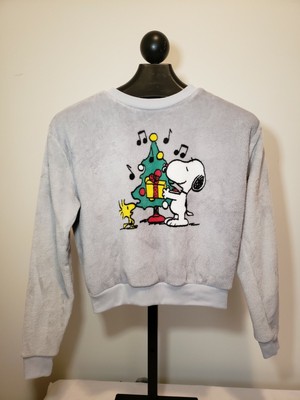 Peanuts Snoopy Womens Sweater Sz Small Gray Christmas Cropped Soft Polyester | eBay