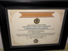 SCSA - DISABLED VIETNAM VETERANS COMMEMORATIVE MEDAL CERTIFICATE ~ Type 1