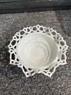 VTG Milk Glass Doric Lace Ruffled and Crimped Rim Bowl (f)