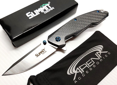 Summit Gear Carbon Fiber Ball Bearing Pivot Flipper Pocket Knife Tip Up Carry