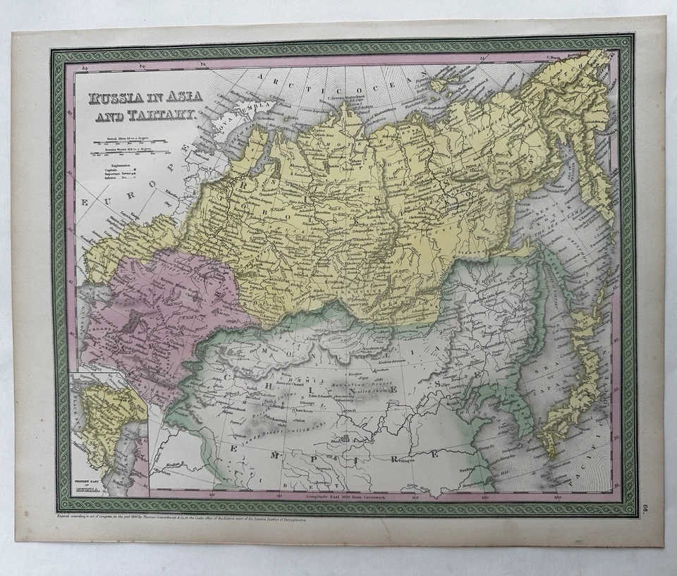 Rusia en Asia Tartaria Mongolia Siberia 1855 Cowperthwait precioso mapa a color a mano Foto 4 de 4