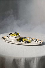 NEW Anthropologie The Bistro Tile Stoneware Serving Platter Halloween 24K Accent