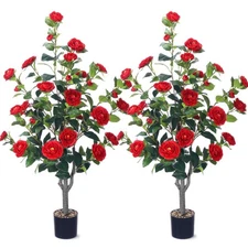 2 Pack 40" Artificial Tree with Camellia, Fake Tree with 36 Blooming Flowers,...