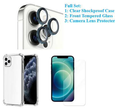 3 in 1 Set Bundle für iPhone durchsichtige stoßfeste Hülle + Kameralinse + Displayschutzfolie