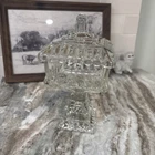 Vintage Jeanette Clear Glass Pedestal Lidded Compote Wedding Box Candy Dish