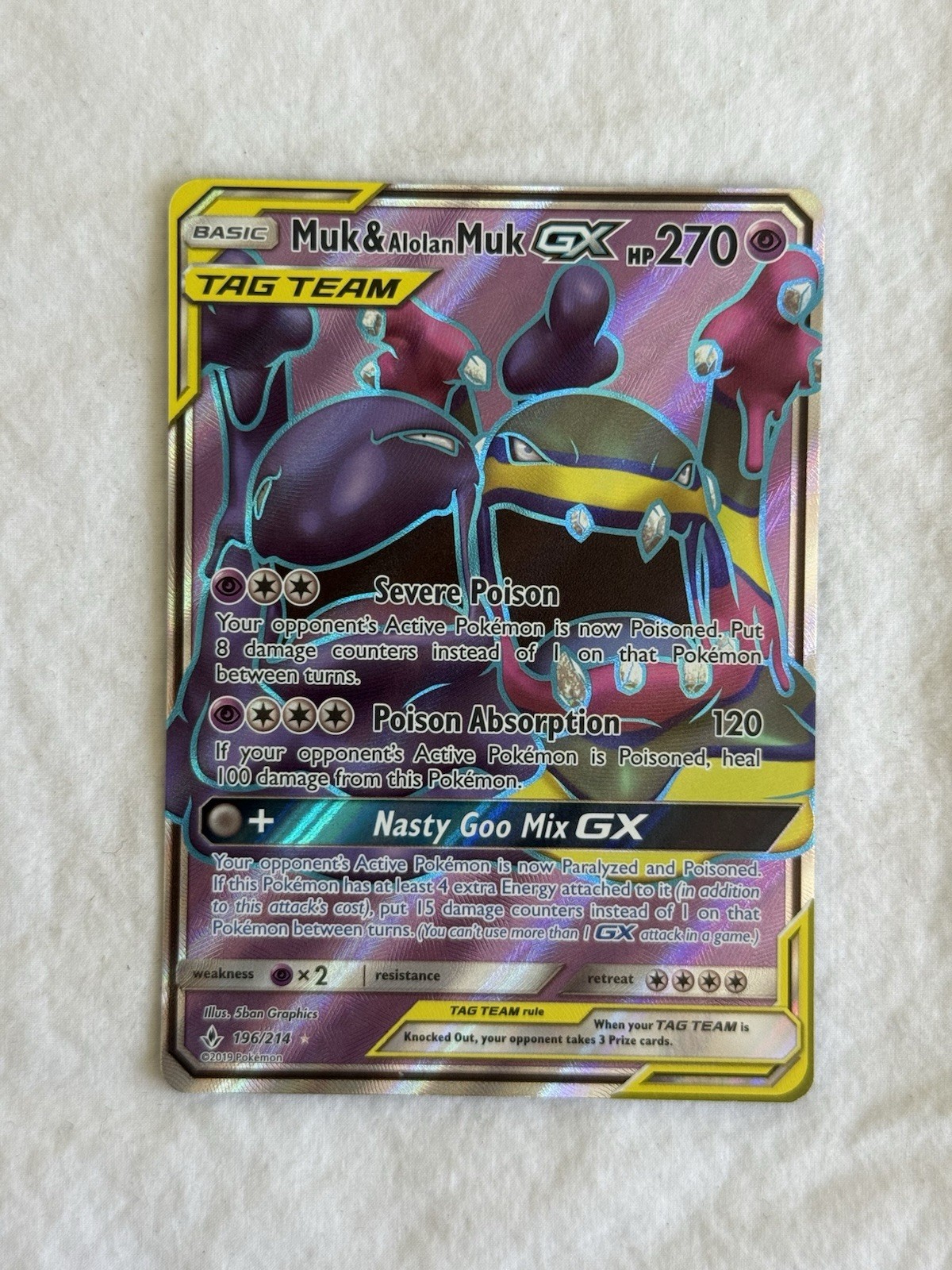 Muk & Alolan Muk GX 196/214 Full Art Ultra Rare Unbroken Bonds NM Holo