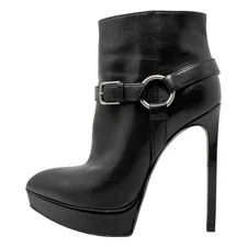 Saint Laurent Janis 120 Harness Platform Leather Boots Black Size 36