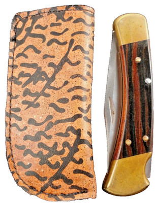 Buck 110 knife sheath Vegan Leather Faux brown Tiger skin leather Case 6265