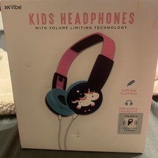 Vibe Kids Headphones Pink/Blue Unicorn Volume Limiting Technology Adjustable NEW