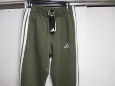 ADIDAS M 3S FL PANT MENS FLEECE SWEATPANTS MEDIUM NWT OLIVE  WHITE STRIPES