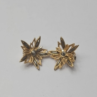 Vintage Roma Starburst Gold Tone with Gray Stones Clip-on Earrings