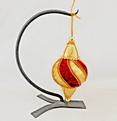 Red Velvet and Gold Fabric Arabesque Ornament 5-1/2'' H Gold Beads Fancy (f-13)