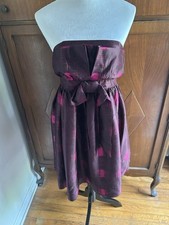 Marc By Marc Jacobs Silk Strapless Burgundy Plaid Bow Empire Waist Dress 8