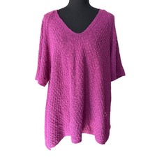 J Jill V Neck Short Sleeve Sweater Top Shirt Magenta Purple Womens 2X Coastal
