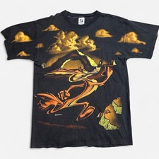 Vintage 90s Looney Tunes Wile E Coyote Front AOP Single Stitch Size Large Rare