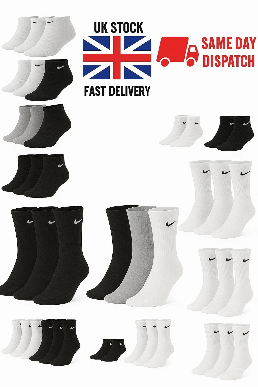 MENS/WOMENS NIKE SOCKS 3/6/9/12 PAIRS PACK - CREW SPORTS
Opens in a new window or tab