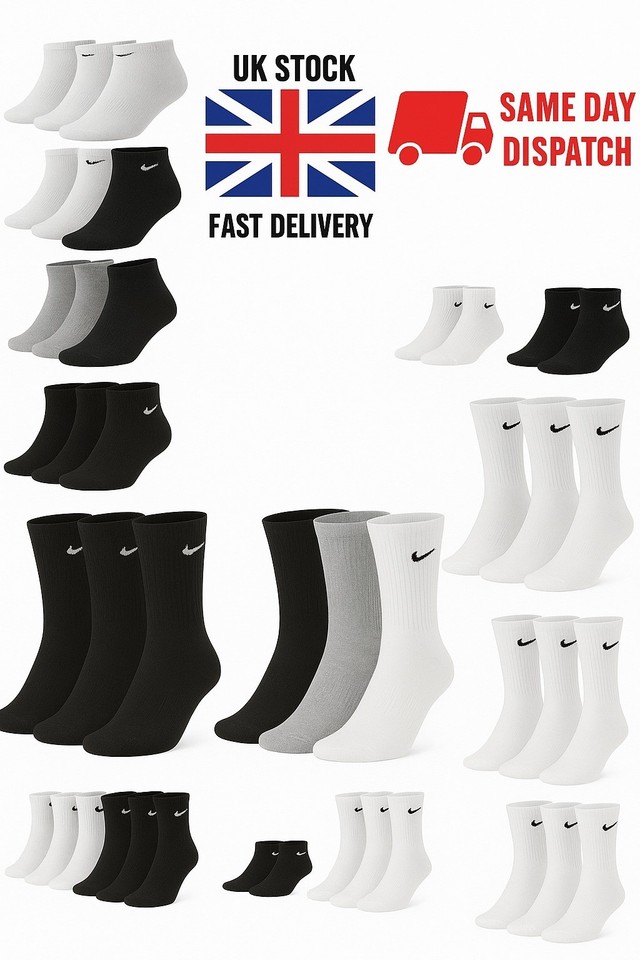 MENS/WOMENS NIKE SOCKS 3/6/9/12 PAIRS PACK - CREW SPORTS