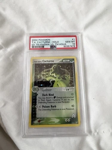 2004 Pokémon EX Team Magma Vs. Team Aqua 1 Team Aqua’s Cacturne Holo PSA 10