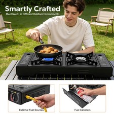 Camping Stove Butane 2500W x2 Burners Cooking Burner w/ Portable Tray Case