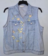 Vintage Casey  Max Blue Embroider Denim Vest Size Medium