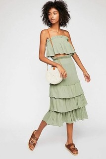 FREE PEOPLE Endless Summer Black Sea Breeze 2pc Strapless Crop Top Skirt Set M