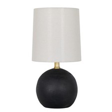 Mini Table Lamp with Black Wood Base and White Fabric Shade 12.5 Inch