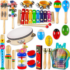 Wooden Toddler Musical Instruments Percussion Toy Set with Storage Bag