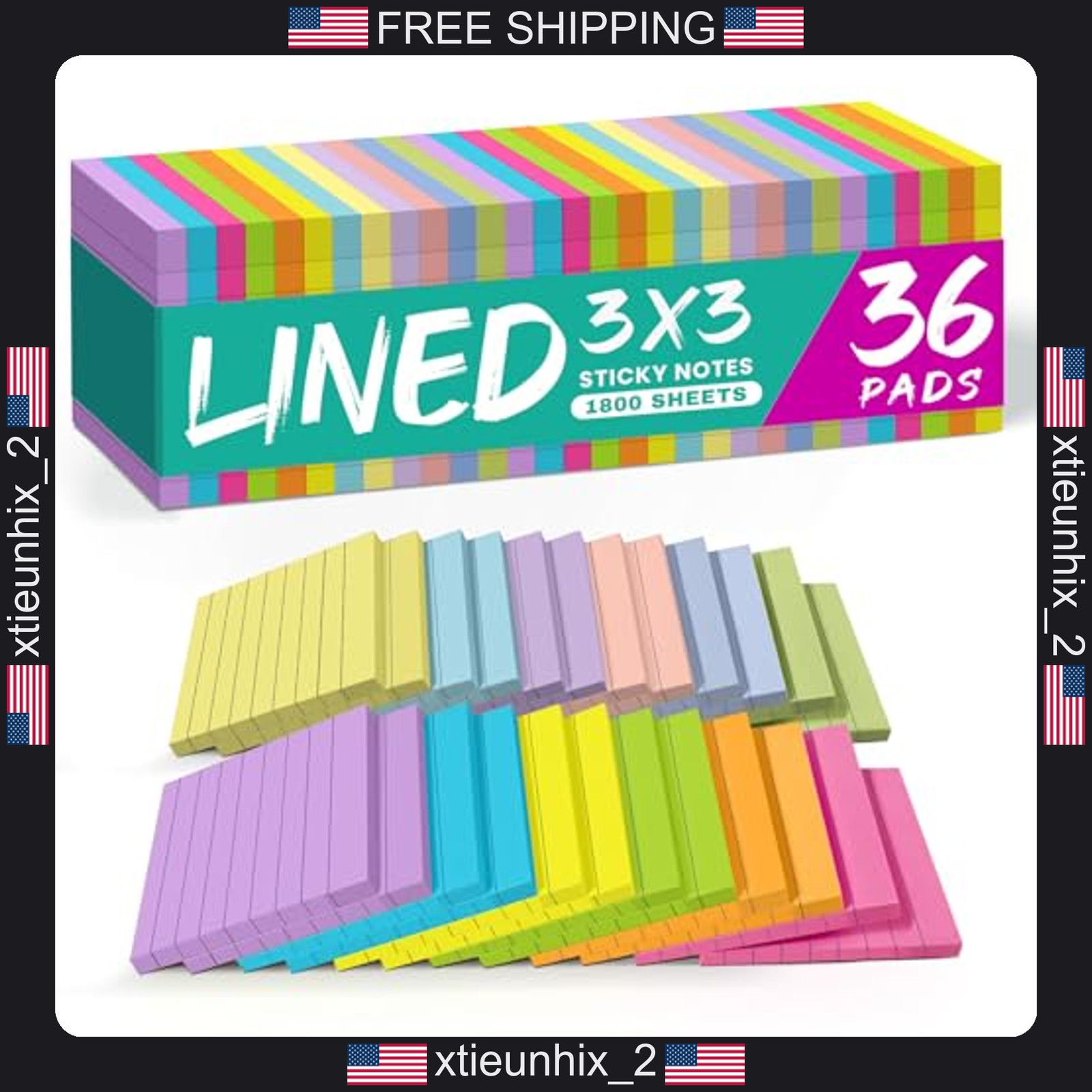 Lined Sticky Notes 3x3 Inches 50 Sheets Bright Colors for Office & School
