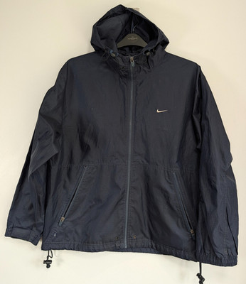 Nike Vintage Windbreaker Jacke Herren Small Navy Blau Ripstop Kapuze Swoosh 90s