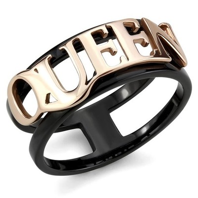 Women's Queen Ring, Rose Gold & Black Plated, Stainless Steel, Empowerment