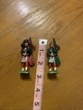 Vintage Britain Red Scots Guard Ceremonial Piper Metal Soldier Used Lot Of 2
