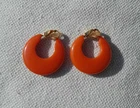 Vintage Plastic Costume Jewelry Orange Bakelite Reto Hoop Clip On Earrings