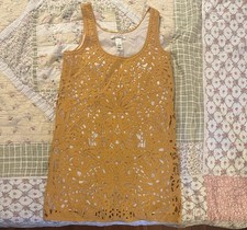 Laundry by Design Women's Shift Dress Lace Overlay Lined Ochre Floral M