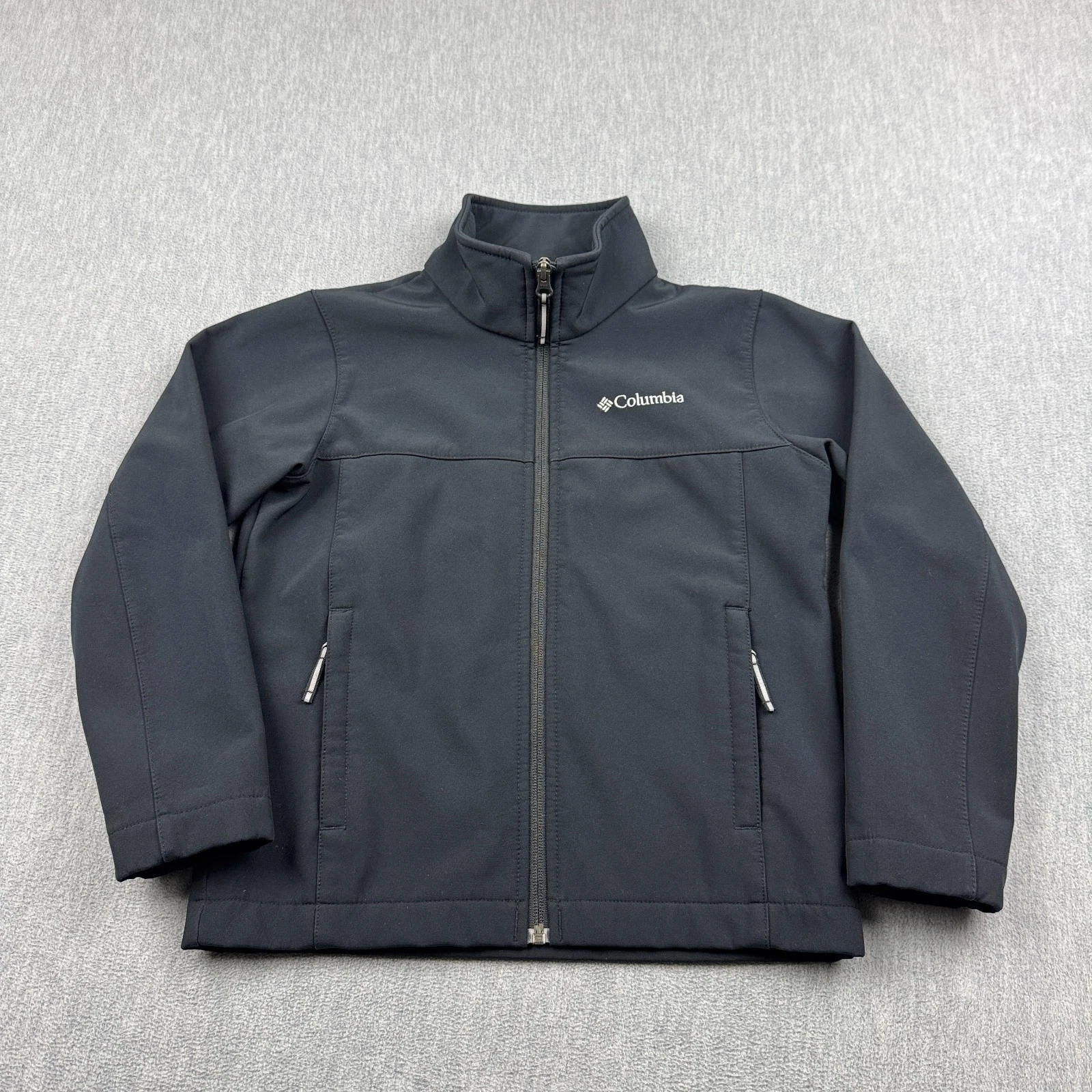 Columbia Jacket Youth Kids 8 Small Black Softshell Fleece Lined Full Zip Outdoor
