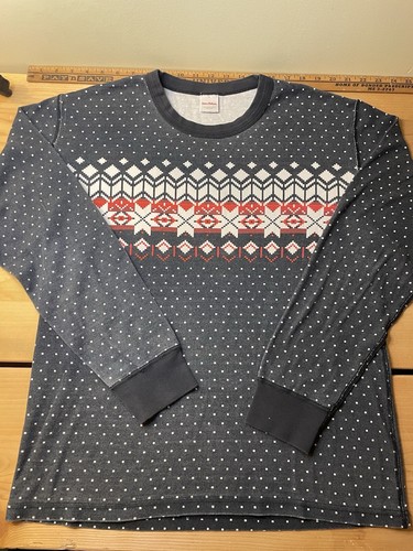 HANNA ANDERSSON Pajama Shirt Adult Sz L Black Polka Dot Fair Isle Cozy Comfy