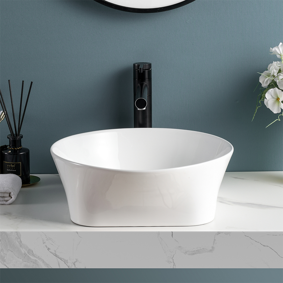Durable Ceramic Bathroom Sink Round Basin Bowl Countertop+Pop up drain