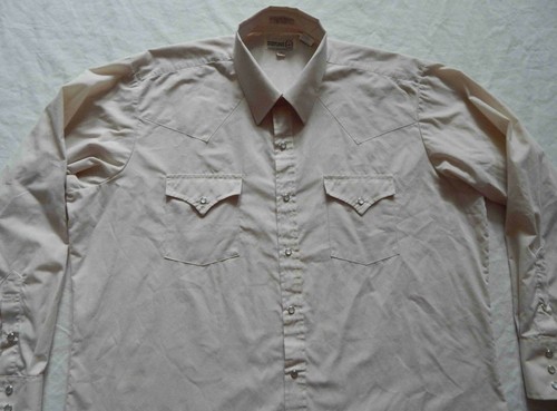 Beige White Long Sleeve Pearl Snaps Western Shirt - XL Mens Sheplers 17.5 Cowboy - Picture 4 of 8