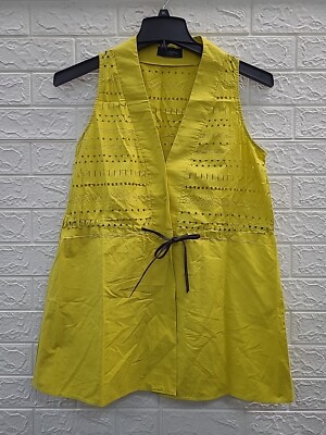 New Piazza Sempione Yellow Cutout Sleeveless Blouse Chartreuse Size 46
