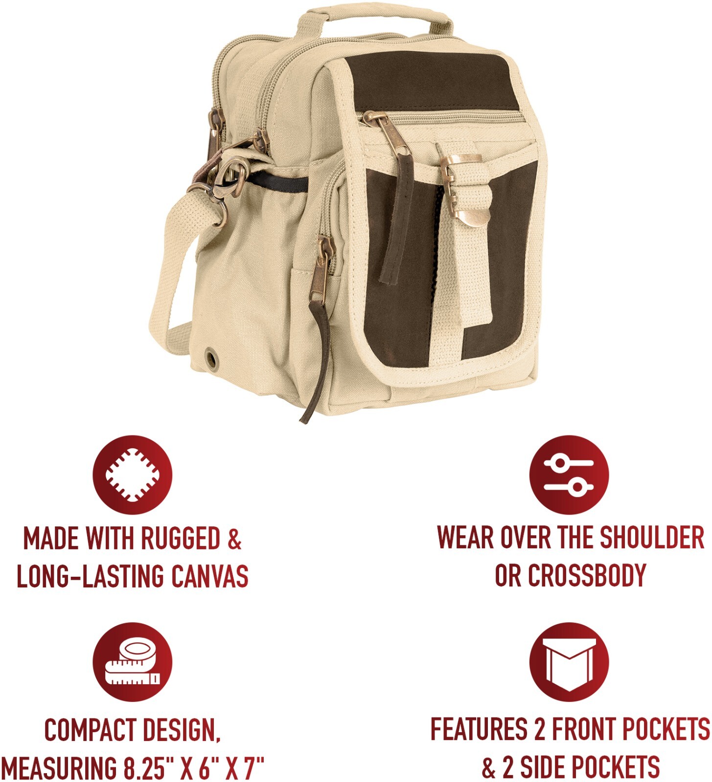 Rothco Small Messenger Canvas & Leather Everyday Utility Travel Crossbody Bag
