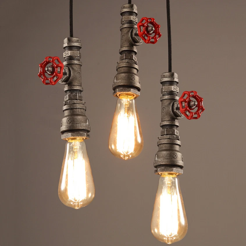Retro Industrial Loft Rust Metal Water Pipe Single Pendant Light Chandelier - Image 2 of 4