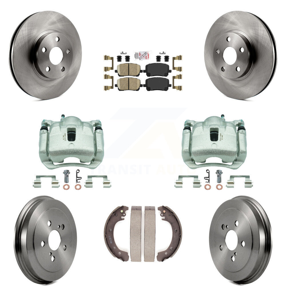 Front & Rear Brake Caliper Rotors Drums Ceramic Pads Kit 8Pc for Toyota Corolla