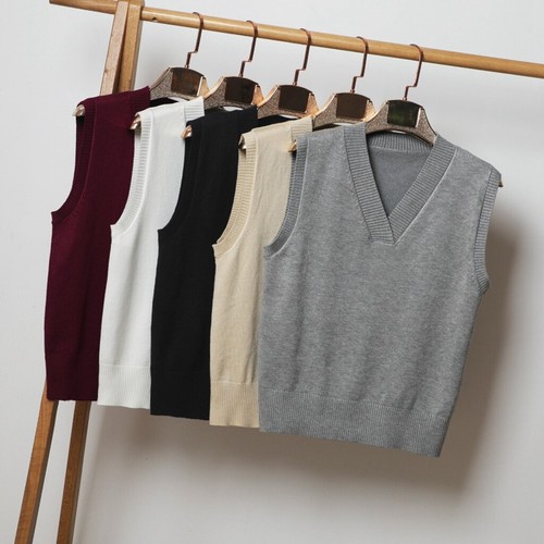 Womens Vest Top Plain Sleeveless Sweater V-neck Ladies Thin Knitted Pullovers UK - Picture 1 of 31