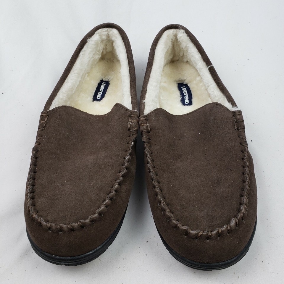 Lands' End Mens Suede Leather Moccasin Slippers Dark Mahogany eBay