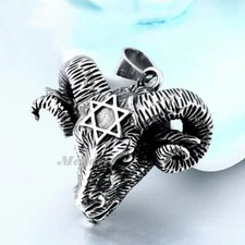 MENDEL Mens Satanic Baphomet Hexagram Goat Head Necklace Pendant Stainless steel
