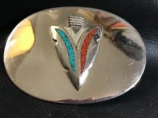 Silver Tone Metal Southwestern Arrowhead Belt Buckle w/Crushed Turquoise  Coral