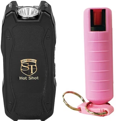 SAFETY TECHNOLOGY Self Defense Bundle Hot Shot 90 Million Stun Gun Black-Pepper Shot Pepper Spray