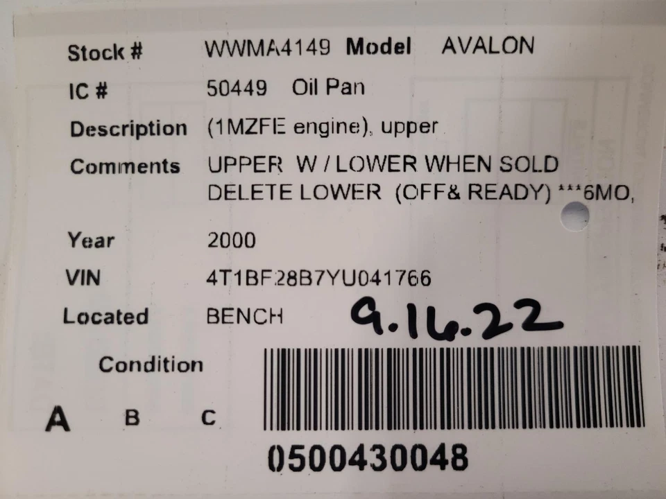 Used Upper Engine Oil Pan fits: 2000 Toyota Avalon 6 cylinder 1MZFE engine upper Foto 4 de 4