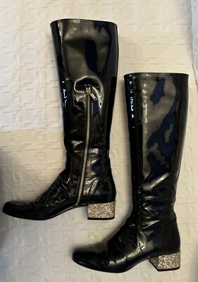 YSL YVES SAINT LAURENT BOOTS PATENT LEATHER GLITTER HEEL YSL YVES SAINT LAURENT BOOTS PATENT LEATHER GLITTER HEEL