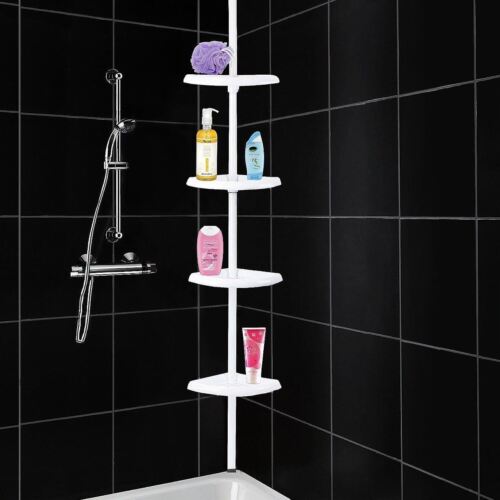 4 Tier Shower Corner Rack Shelf Telescopic Bathroom Storage Organiser Caddy - Foto 1 di 1