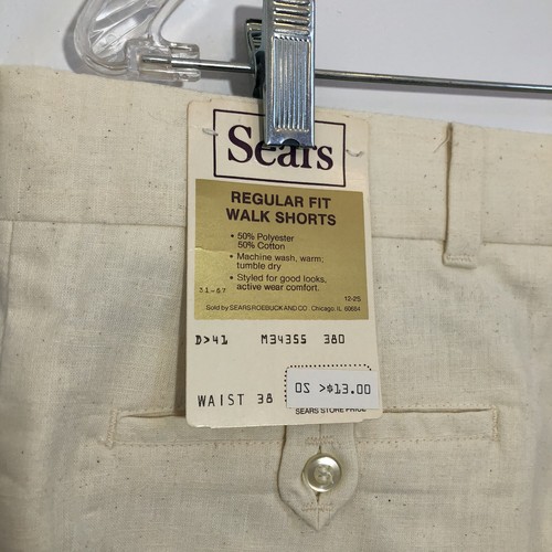 VTG NOS 60s Deadstock MEN'S 38 Cream Regular Fit Chino Shorts Sears Flat Front - Picture 3 of 7